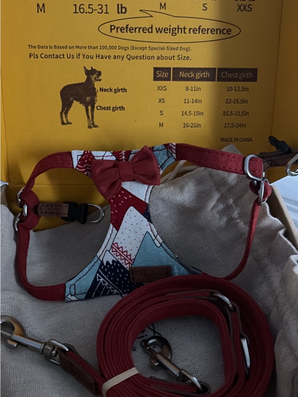 Red Patterned Dog Harness with Bow